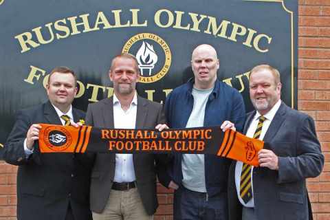 Richard Sneekes (second left) is presented as Rushall's new manager