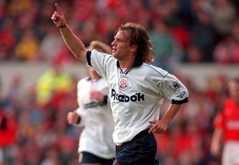 Richard Sneekes enjoys a goal for Bolton Wanderers